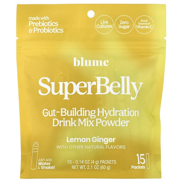 Blume, SuperBelly, 장을 형성하는 수분 보충 드링크 믹스, 레몬 생강, 15팩, 각 4g(0.14oz)