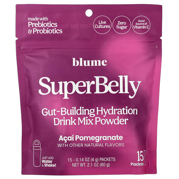 Blume, SuperBelly, 장을 형성하는 수분 보충 드링크 믹스, 아사이 석류 맛, 15팩, 각 4g(0.14oz)
