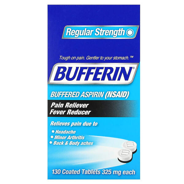 Bufferin, Buffered Aspirin (NSAID), Regular Strength, 650 mg, 130 Coated Tablets (325 mg per Tablet)