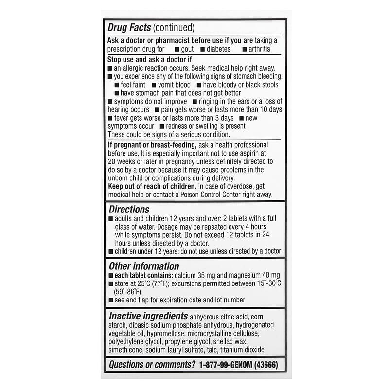 Buffered Aspirin (NSAID), Regular Strength, 130 Coated Tablets