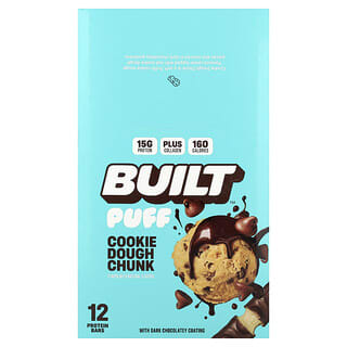 Built, Puff, Proteinske pločice, Komadići tijesta za kekse, 12 pločica, 44 g svaka