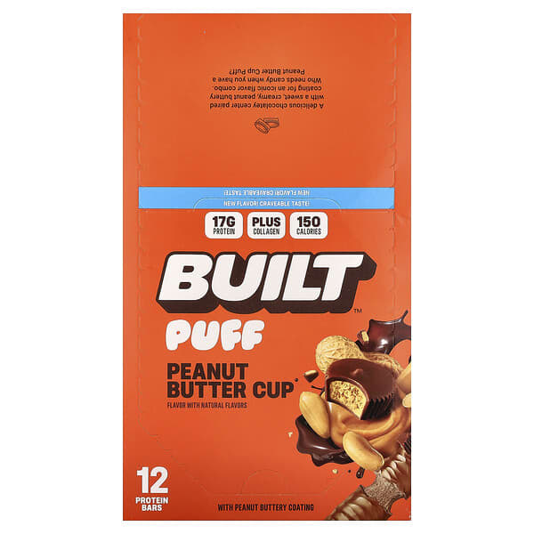 Built, 퍼프, 프로틴바, 땅콩 버터 컵, 바 12개, 각 40g(1.41oz)