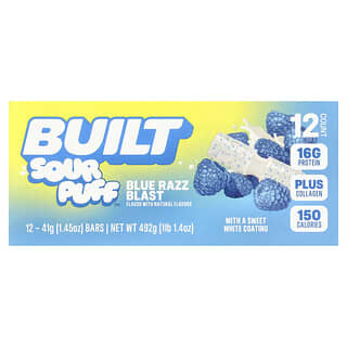 Built, Sour Puff™, Protein Bars, Blue Razz Blast, 12 tyčinek, 41 g (1,45 oz) každá