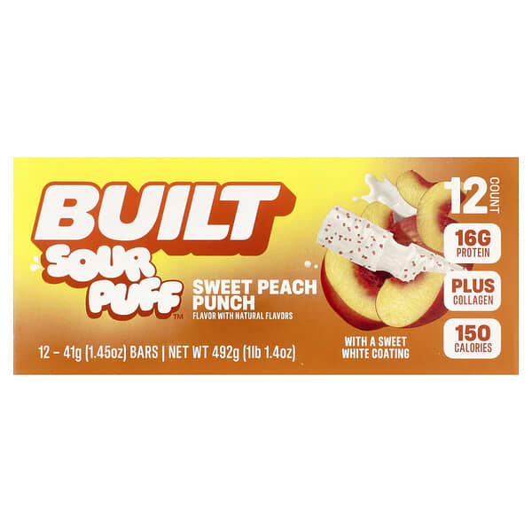 Built, Sour Puff™, 프로틴바, 스위트 피치 펀치, 바 12개, 각 41g(1.45oz)