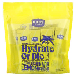 BUBS Naturals‏, Hydrate or Die, Electrolyte Drink Mix, Lemon, 18 Sticks, 0.4 oz (14 g) Each