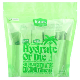 BUBS Naturals, Hydrate or Die, Organic Electrolyte Drink Mix, Coconut, 18 Sticks, 0.4 oz (12.6 g) Each