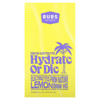 BUBS Naturals, Hydrate or Die, Mezcla para preparar bebidas con electrolitos, Limón`` 7 barras, 14 g (0,4 oz) cada una