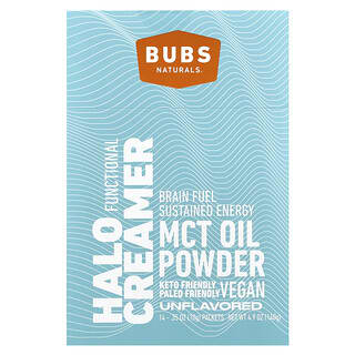 BUBS Naturals, Halo Creamer, olio MCT in polvere, non aromatizzato, 14 bustine, 10 g ciascuna