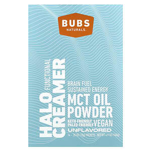 BUBS Naturals, Halo Creamer, MCT Oil Powder, Unflavored, 14 Packets, 0.35 oz (10 g) Each