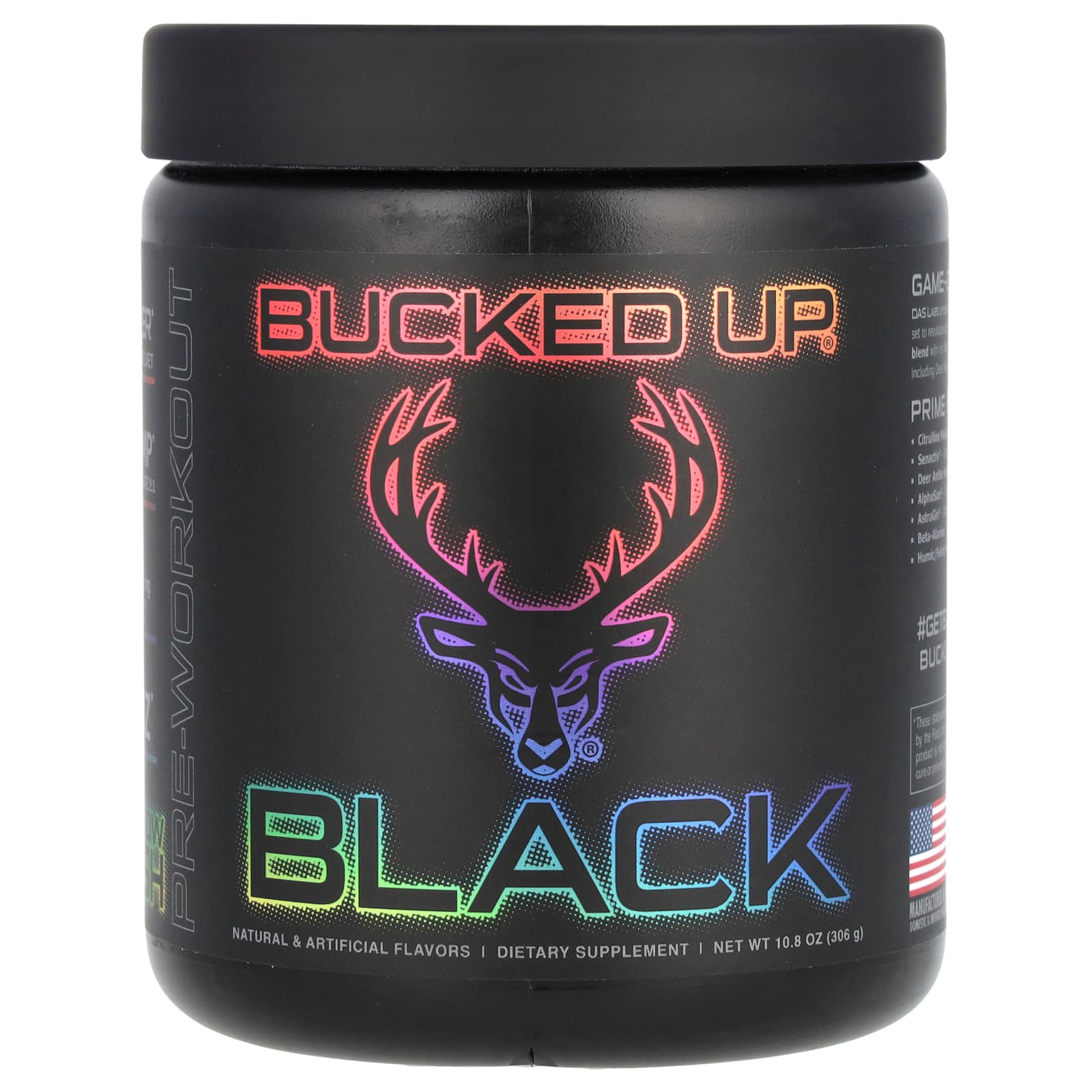 Bucked Up, Black, PreWorkout, Rainbow Rush, 10.8 oz (306 g)