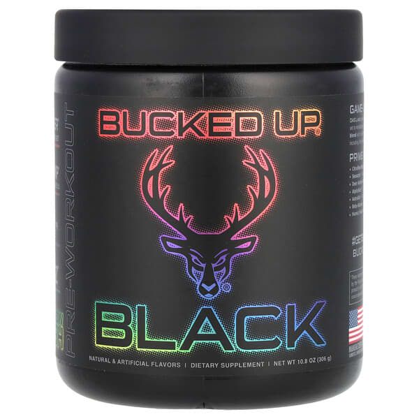 Bucked Up, Black, PreWorkout, Rainbow Rush, 10.8 oz (306 g)