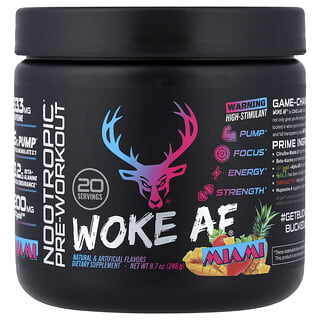 Bucked Up, Woke AF®, Nootropic Pre-Workout, Miami, Strawberry, Mango & Pineapple, 8.7 oz (246 g)