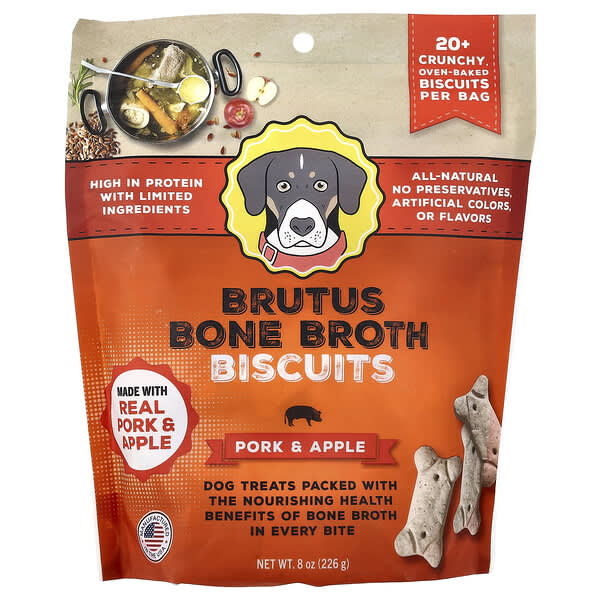 Brutus Bone Broth, สำหรับสุนัข รสหมูและแอปเปิ้ล ขนาด 8 ออนซ์ (226 ก.)