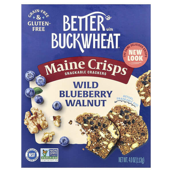 Better with Buckwheat, Maine Crisps Snackable Crackers, Wild Blueberry Walnut, 4 oz (113 g)