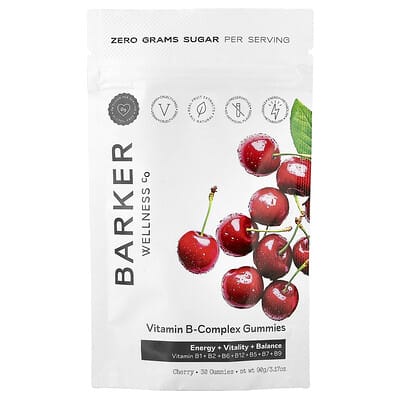 Barker Wellness Co, Vitamin B Complex Gummies, Cherry Flavor, 30 Gummies