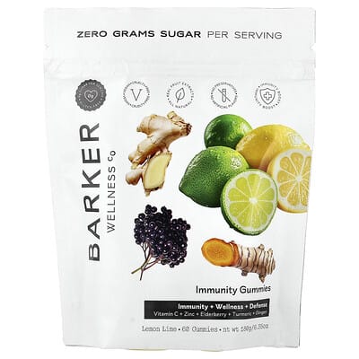 Barker Wellness Co, Immunity Gummies, Lemon Lime, 60 Gummies