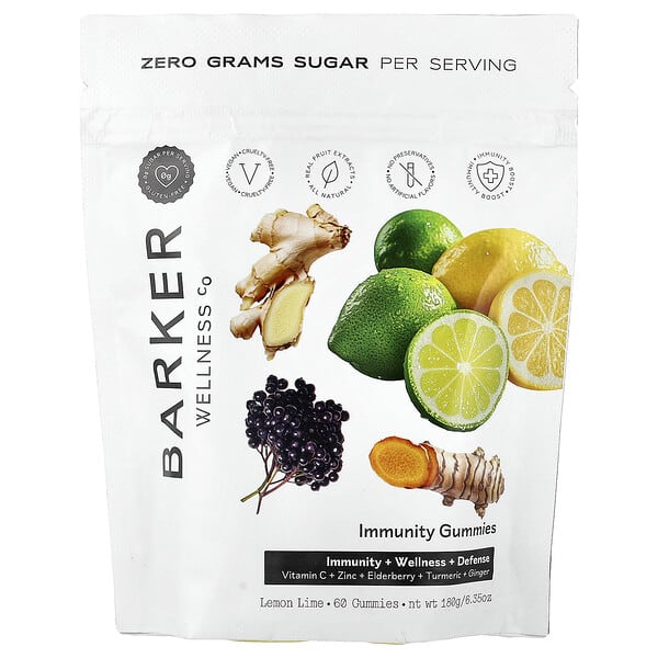 Barker Wellness Co Immunity Gummies, Lemon Lime, 60 Gummies