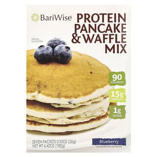 BariWise, Protein Pancake & Waffle Mix, Protein-Pfannkuchen- und Waffelmischung, Heidelbeere, 7 Päckchen, je 26 g (0,92 oz.).