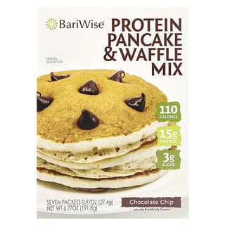 BariWise, Protein Pancake & Waffle Mix, Chocolate Chip, 7 Packets, (23 g) Each