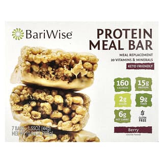 BariWise, Barrita de comida proteica, Baya, 7 barritas, 44 g (1,55 oz) cada una