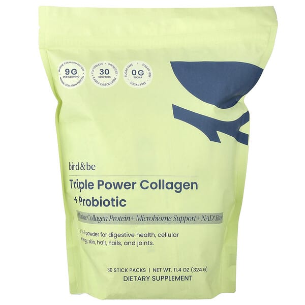 Bird and Be, Triple Power Collagen + Probiotic, Flavorless, 30 Stick Packs, 0.38 oz (10.8 g) Each — product photo 1