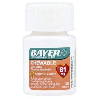 Bayer, Chewable Low Dose Aspirin Regimen, Orange, 81 mg, 36 Tablets  
