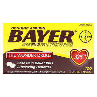 Bayer, справжній аспірин, 325 мг, 100 таблеток, вкритих оболонкою