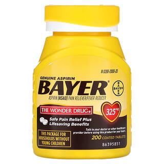 Bayer, справжній аспірин, 325 мг, 200 таблеток, вкритих оболонкою