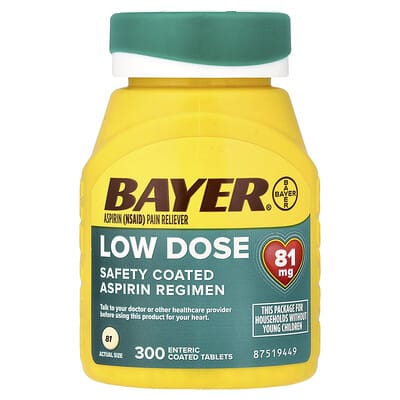 Bayer, Aspirin Regimen, Low Dose, 81 mg, 300 Enteric Coated Tablets
