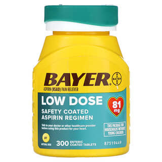 Bayer, Безопасный прием аспирина, низкая доза, 81 мг, 300 таблеток, покрытых кишечнорастворимой оболочкой