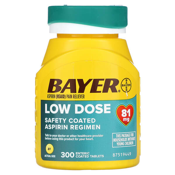 Bayer, Safety Coated Aspirin Regimen, Low Dose, 81 mg, 300 Enteric ...