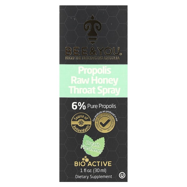 Bee & You Propolis Raw Honey Throat Spray, 1 fl oz (30 ml)