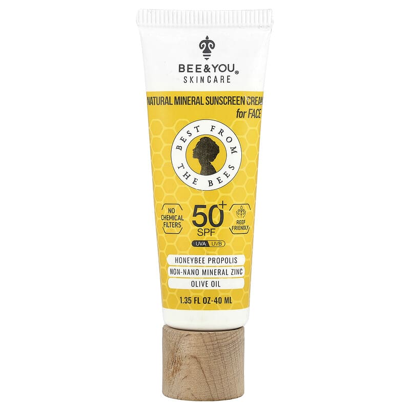 天然ミネラル日焼け止めクリーム、顔用、SPF数値50+、40ml（1.35液量