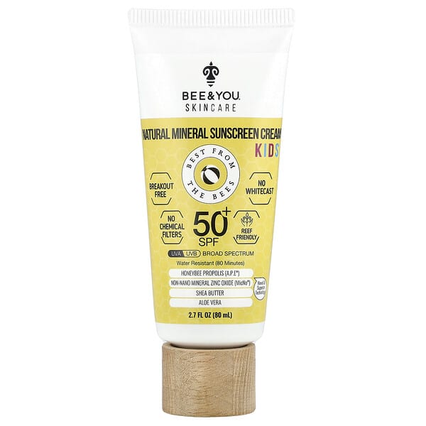 Bee & You, 어린이용, 천연 미네랄 자외선 차단 크림, SPF 50+, 80ml(2.7fl oz)