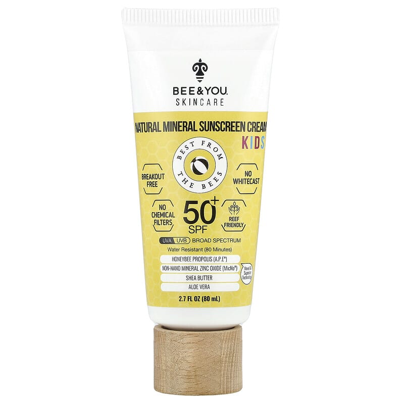 お子様向け、天然ミネラル日焼け止めクリーム、SPF数値50+、80ml（2.7
