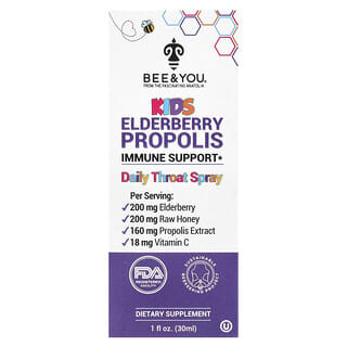 Bee&You, Kids Elderberry Propolis Daily Throat Spray, 1 fl oz (30 ml)