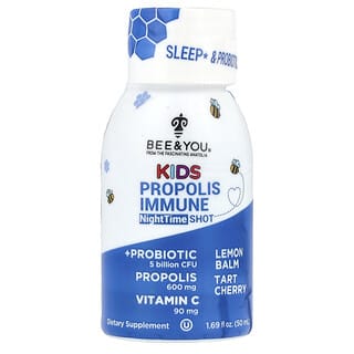 Bee&You, Kids Propolis Immune NightTime Shot, Lemon Balm, Tart Cherry, 1.69 fl oz (50 ml)