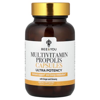 Bee & You, Multivitamin Propolis with Ginger and Ginseng, Extra Strength, 60 Capsules