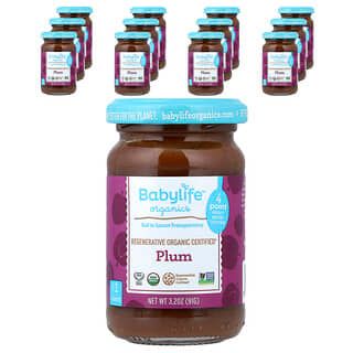 BabyLife Organics, Hrană pentru bebeluși, 4+ luni, prune, 12 borcane, 91 g (3,2 oz) fiecare