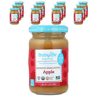 BabyLife Organics, Hrană pentru bebeluși, 4+ luni, măr, 12 borcane, 91 g (3,2 oz) fiecare
