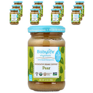 BabyLife Organics, Hrană pentru bebeluși, 4+ luni, pară, 12 borcane, 91 g (3,2 oz) fiecare