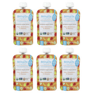 BabyLife Organics, ベビーフード、生後6か月以上、洋ナシ ストロベリー バナナ、6袋、各99g（3.5オンス）