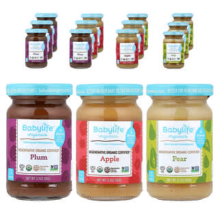 BabyLife Organics, Bebek Maması, 4+ Ay, Karışık Paket, 12 Kavanoz, Her Biri 91 g (3,2 oz)