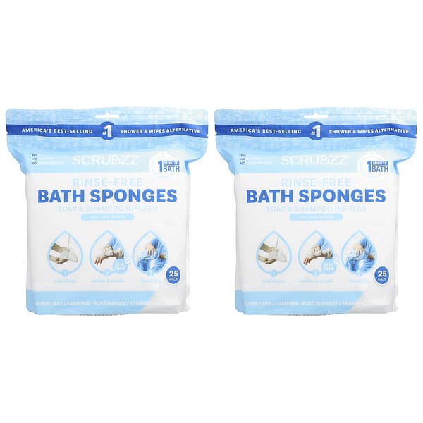 Scrubbzz, Rinse-Free Bath Sponges, 50 Sponges