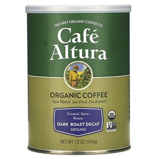 Cafe Altura, 有機咖啡，深度烘焙脫因咖啡粉，12 盎司（340 克）