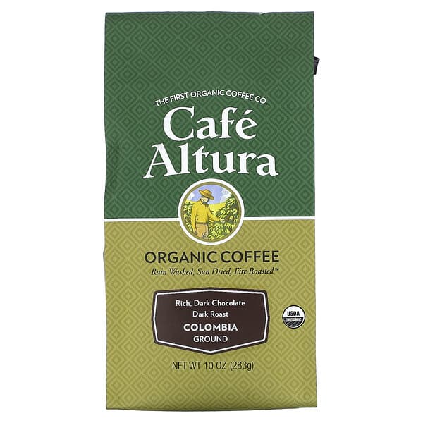 Cafe Altura, 有機咖啡，哥倫比亞，研磨，深度烘焙，10 盎司（283 克）