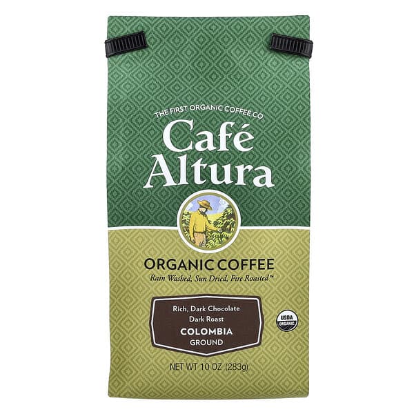 Cafe Altura, 유기농 커피, 콜롬비아, 분쇄 커피, 다크 로스트, 283g(10oz)