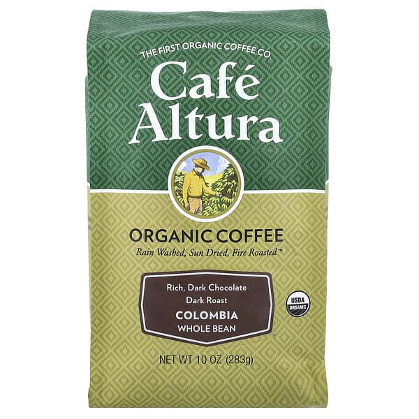 Cafe Altura, 유기농 커피, 콜롬비아, 원두, 다크 로스트, 283g(10oz)