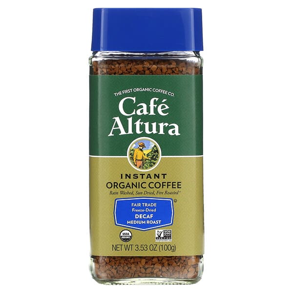 Cafe Altura‏, Instant Organic Coffee, Medium Roast, Freeze-Dried, Decaf, 3.53 oz (100 g)