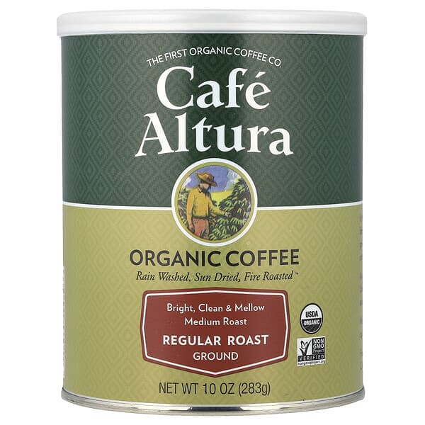 Cafe Altura, 有機咖啡粉，研磨，常規烘焙，10 盎司（283 克）